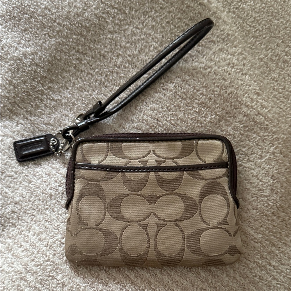 Coach Brown and Tan Signature Wristlet